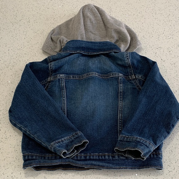Old Navy Dark Blue Denim Jacket with Gray Hood - Picture 2 of 6